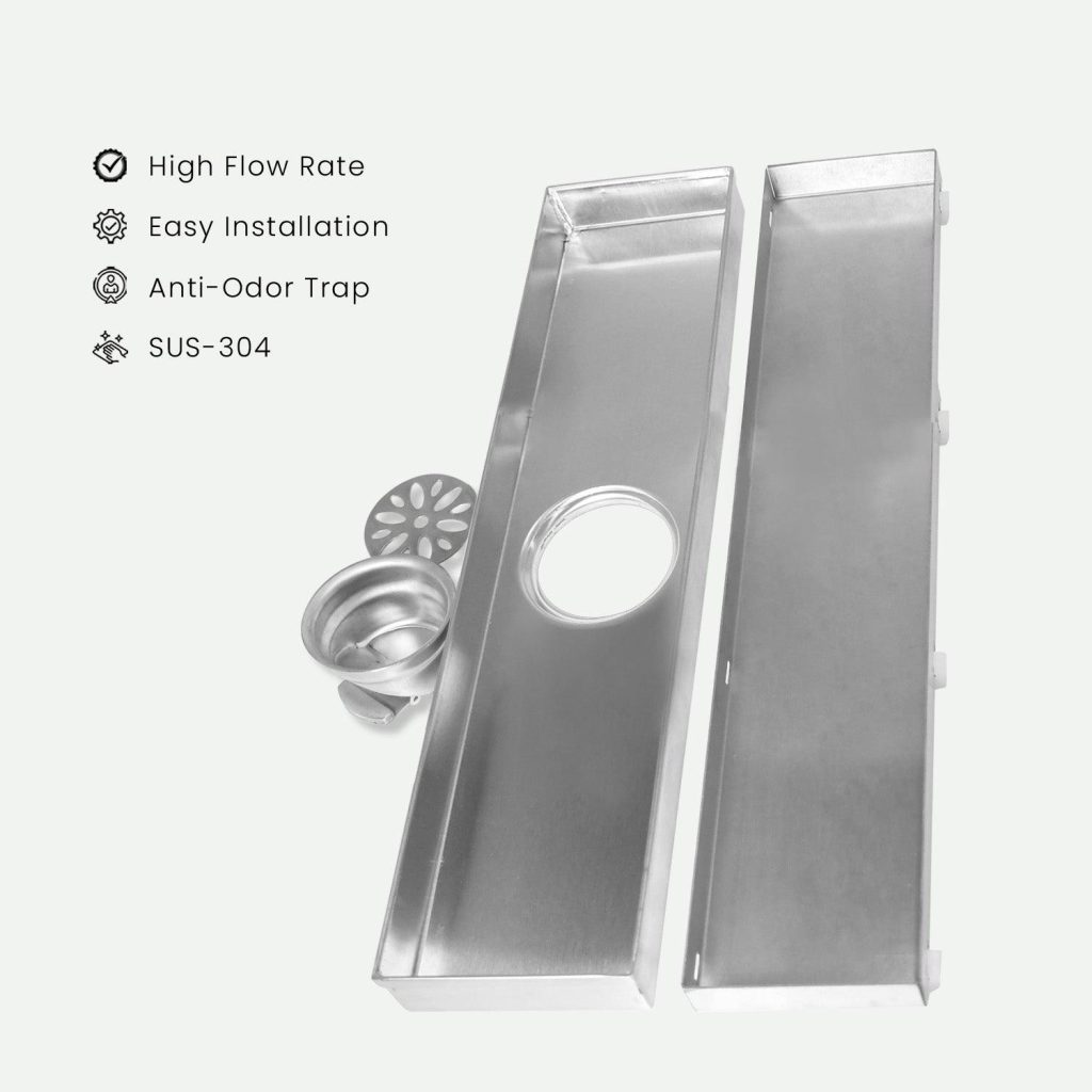 17.7 3.9 Inch Tylo Tile Insert Shower Drain Channel SS304 Floor Drain for Bathroom   Cockroach Trap   D B Bathware       450MMTYLO 4470935